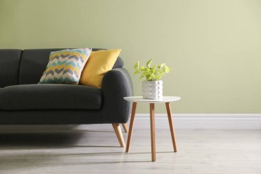 Odada şık rahat bir kanepe, mesaj için yer. İç tasarım