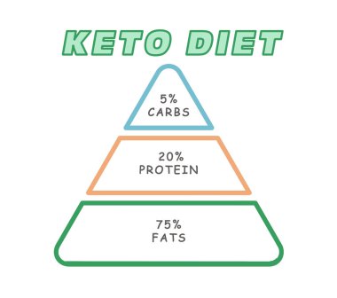 Beyaz arka planda besin piramidi, illüstrasyon. Keto diyeti