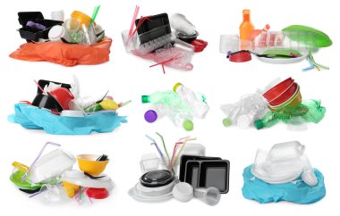 Beyaz arkaplanda farklı plastik ögeler ile ayarla 