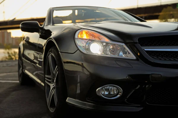 Luxury Black Convertible Car Outdoors Closeup View — Stock Photo, Image