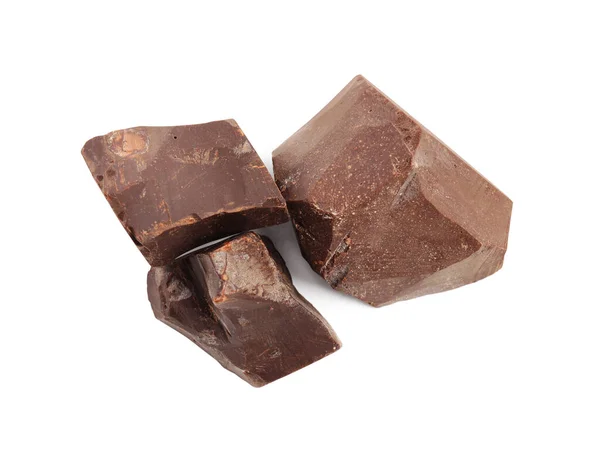Kousky Chutné Čokolády Bílém Pozadí Horní Pohled — Stock fotografie