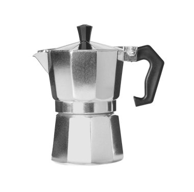 Modern gayzer kahve makinesi beyaza izole edilmiş.