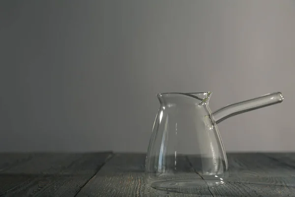 Maceta Café Turca Vidrio Vacía Sobre Mesa Madera Gris Espacio —  Fotos de Stock