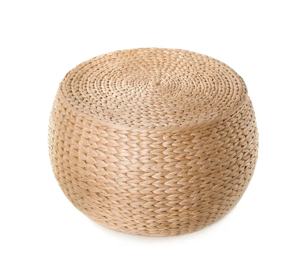 One Stylish Wicker Pouf Isolated White — Stock Photo, Image