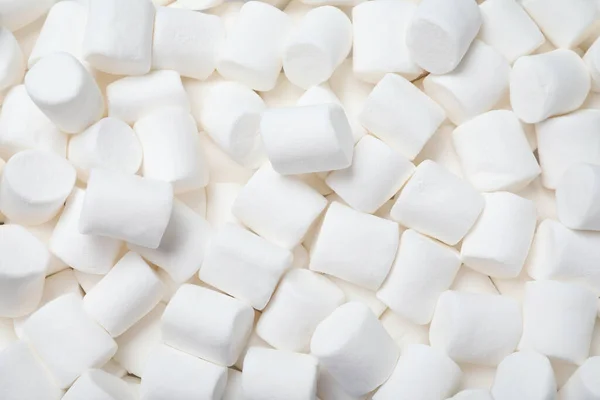 Deliciosos Marshmallows Inchados Brancos Como Fundo Vista Superior — Fotografia de Stock