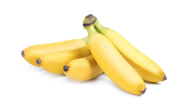 Tasty Ripe Baby Bananas White Background Stock Photo