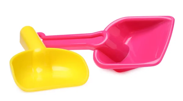 Sárga Rózsaszín Műanyag Játéklapátok Fehér Alapon — Stock Fotó