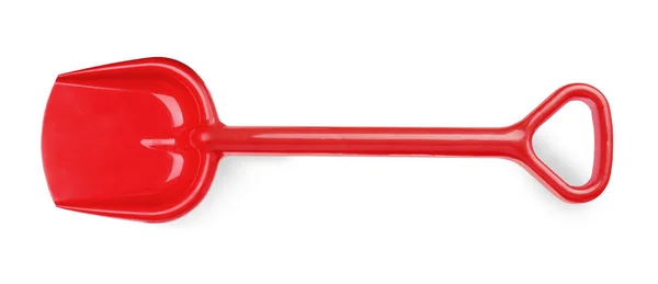 Röd Plast Leksak Spade Isolerad Vit Ovanifrån — Stockfoto