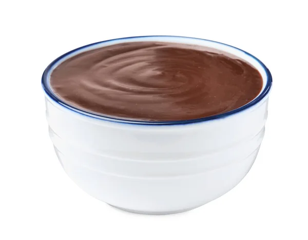 Deliciosa Crema Chocolate Tazón Sobre Fondo Blanco — Foto de Stock