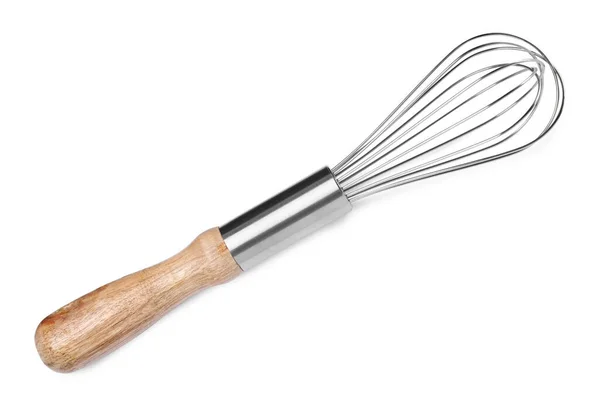 New Balloon Whisk Wooden Handle Isolated White Top View — Stock Photo, Image