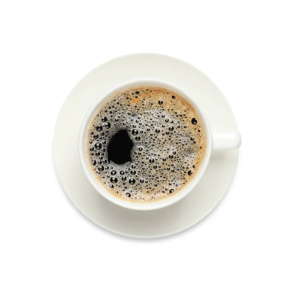 Taza Café Aromático Negro Sobre Fondo Blanco Vista Superior —  Fotos de Stock