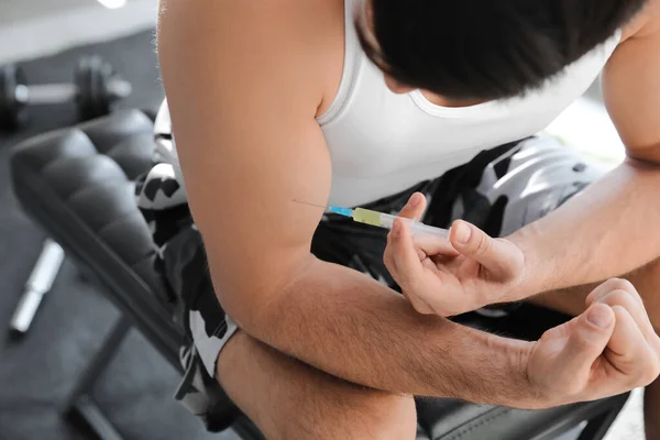 Desportista Injectar Ginásio Perto Conceito Dopagem — Fotografia de Stock