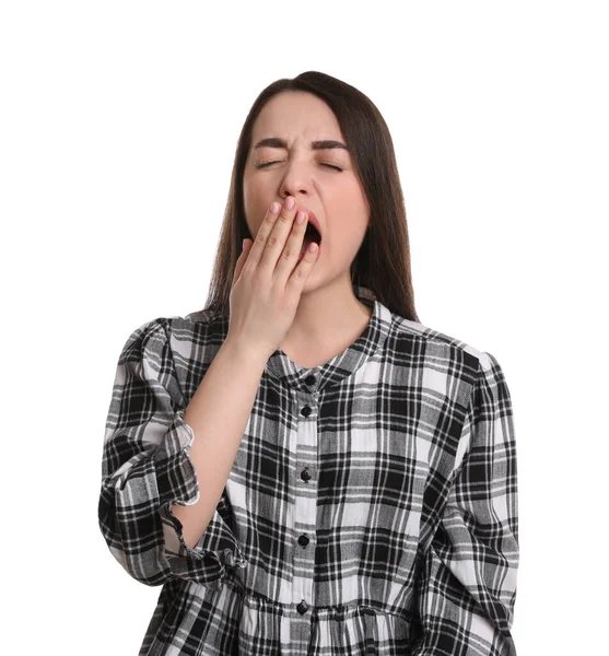 Portrait Bored Young Woman White Background Personality Concept — Photo