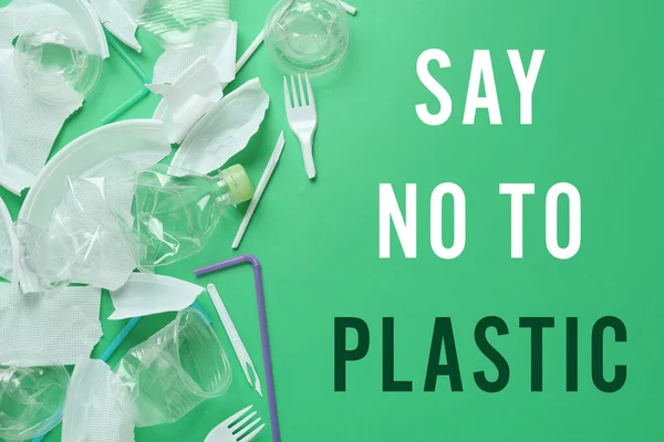 Teks Katakan Untuk Plastic Dan Item Sekali Pakai Latar Belakang — Stok Foto