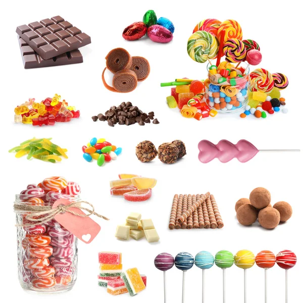 Collection Different Delicious Confectionery White Background — Stock Photo, Image