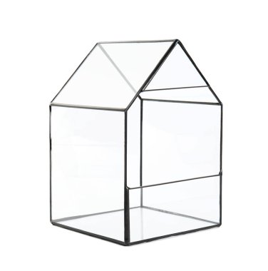 Beyazda izole edilmiş güzel boş bir floraryum. Ev dekoru