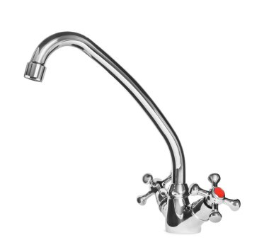 Çift kabzalı su musluğu beyaza izole edildi