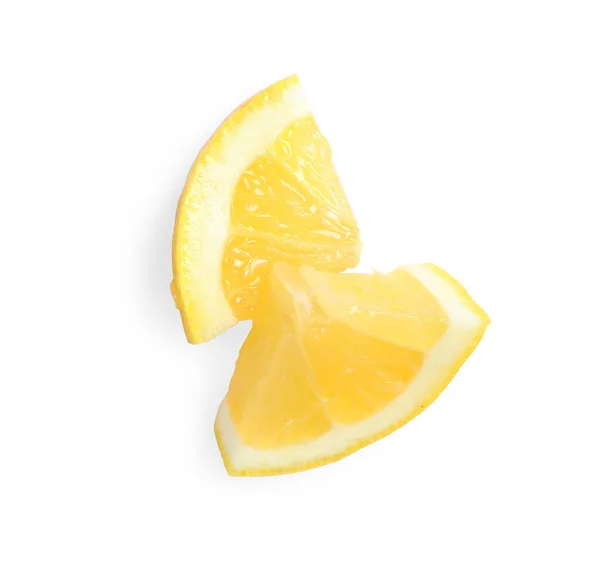 Čerstvé Šťavnaté Plátky Citronu Bílém Pozadí Horní Pohled — Stock fotografie