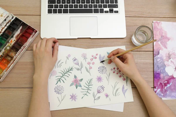 Drawing Paper Paints Online Lesson View Distant Learning — Stock Photo, Image