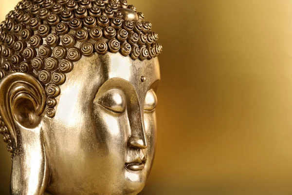 Buddha Szobor Arany Háttér Közelkép Szöveg Helye — Stock Fotó