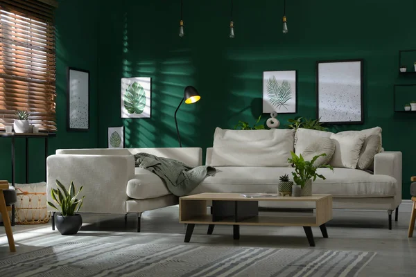 スタイリッシュな快適なソファ付きのモダンなリビングルームのインテリア — ストック写真