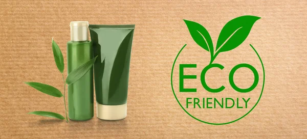 Prodotti Cosmetici Ecologici Biologici Sfondo Cartone Design Banner — Foto Stock