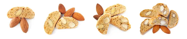 Set Different Tasty Cantucci White Background Top View Traditional Italian — Stock Photo, Image