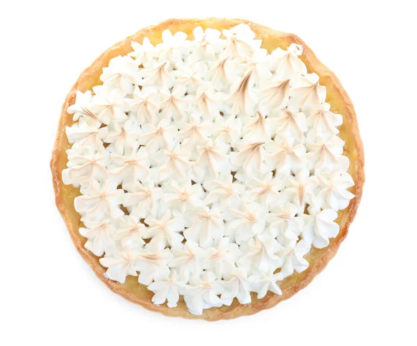 Delicious Lemon Meringue Pie White Background Top View — Stock Photo, Image