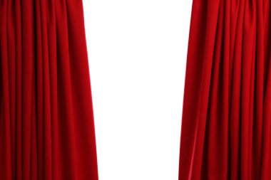 Beyaz arkaplanda zarif kırmızı perdeleri aç
