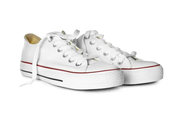 Pair Trendy Sneakers Isolated White — Stock Photo, Image