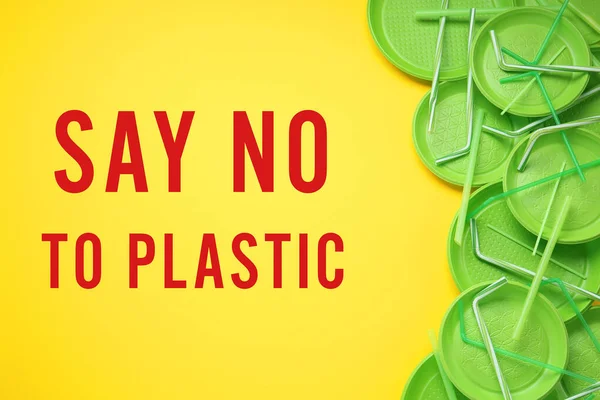 Teks Katakan Untuk Plastic Dan Piring Sekali Pakai Latar Belakang — Stok Foto