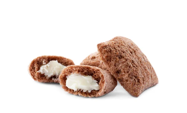Almofadas Milho Chocolate Com Enchimento Leite Fundo Branco — Fotografia de Stock