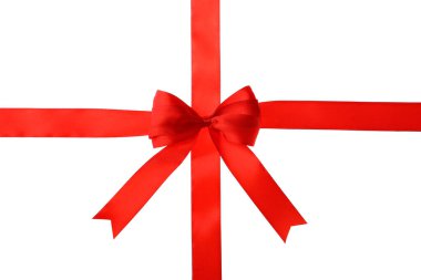 Beyaz arka planda kırmızı kurdele. Şenlikli dekorasyon