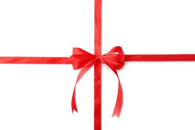 Beyaz arkaplanda kırmızı yay ve kurdele, üst görünüm