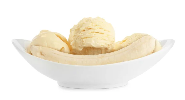 Lahodná Banán Split Zmrzlina Izolované Bílém — Stock fotografie