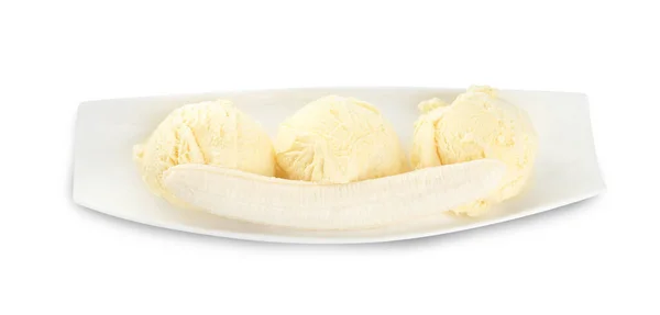 Delicioso Helado Plátano Fruta Fresca Aislada Blanco Por Encima Vista —  Fotos de Stock