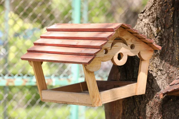 户外树上可爱的木制鸟屋 — 图库照片
