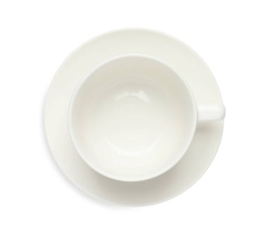 Boş seramik bardak beyaz, üst görünümde izole