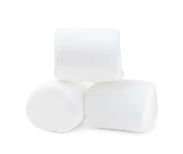 Delicioso Doce Marshmallows Inchado Fundo Branco — Fotografia de Stock