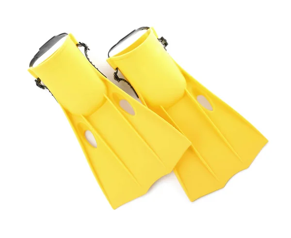 Pair Yellow Flippers White Background Top View — Stock Photo, Image