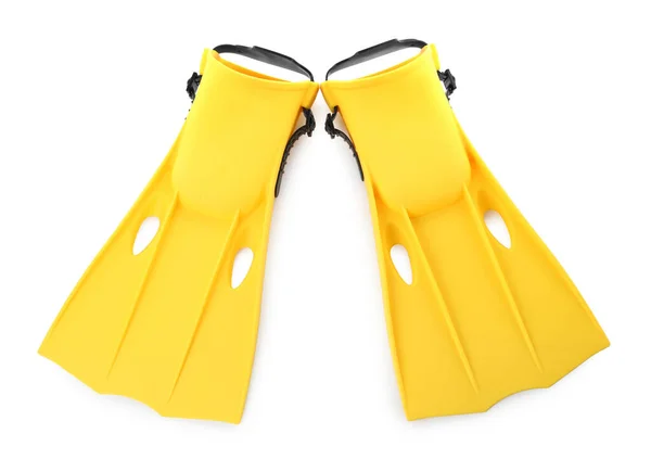 Paar Gele Flippers Witte Achtergrond Bovenaanzicht — Stockfoto