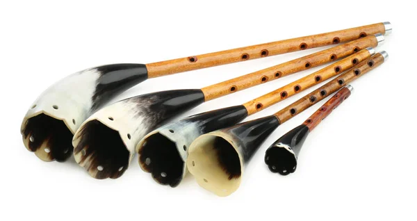 Zhaleikas Vintage Sobre Fondo Blanco Instrumentos Musicales Woodwind — Foto de Stock
