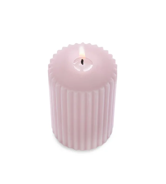 Brännande Elegant Rosa Ljus Isolerad Vitt — Stockfoto