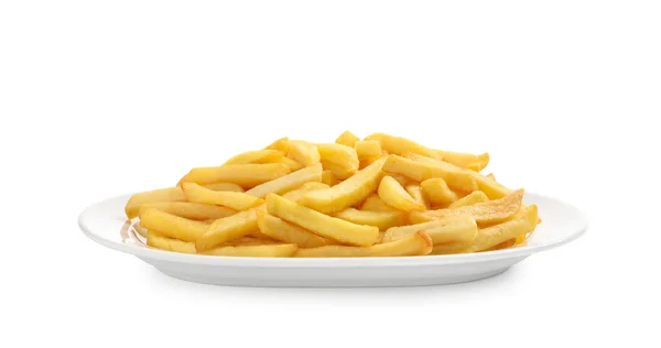 Smaskiga Gyllene Pommes Frites Vit Bakgrund — Stockfoto