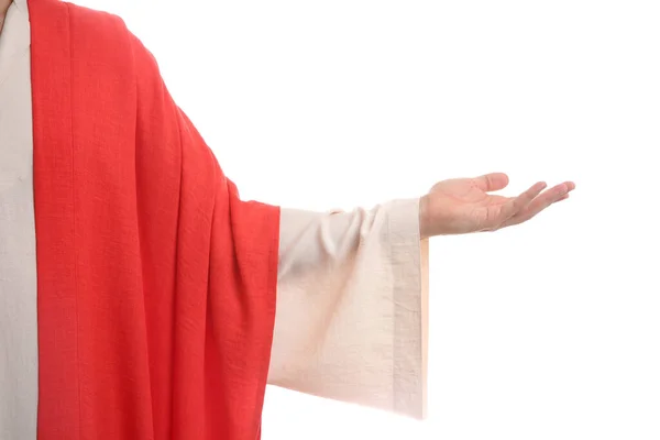 Jesus Christus Reicht Seine Hand Auf Weißem Hintergrund Nahaufnahme — Stockfoto