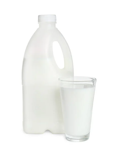 Flacon Gallon Verre Lait Sur Fond Blanc — Photo