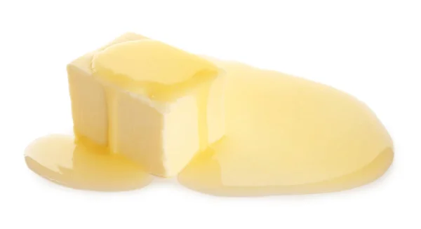 白い背景においしい新鮮な溶融バター — ストック写真