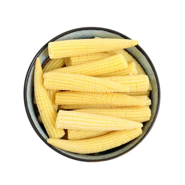 白色背景的新鲜玉米芯 顶视图 — 图库照片