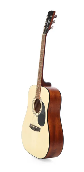 Gitara Akustyczna Odizolowana Biało Strunowy Instrument Muzyczny — Zdjęcie stockowe