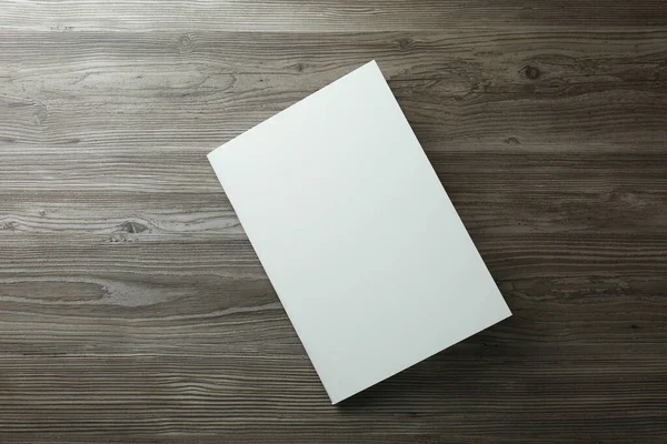 Blank Paper Brochure Wooden Table Top View Mockup Design — Stock Photo, Image